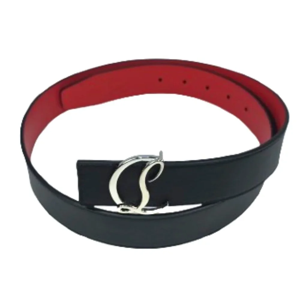Christian Louboutin CL Belt 40mm Black Calfskin Red Lining Silver Buckle • 80/32 - Picture 3 of 6